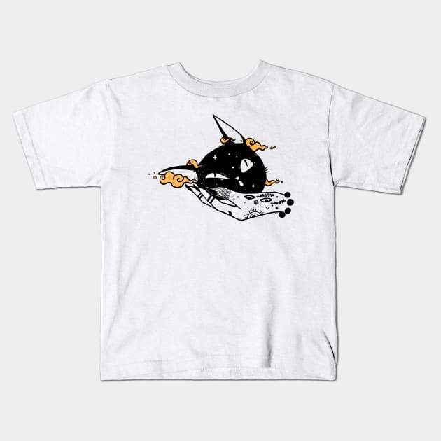 Cute Black Cat Head And Witch Hand Kids T-Shirt by cellsdividing